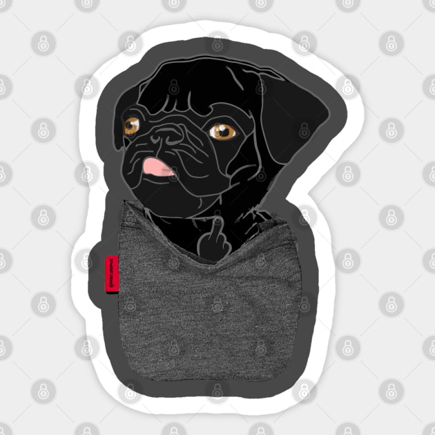 Black Pug FU Pocket Sticker by darklordpug